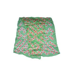Vintage Polka Dot Rectangle Scarf 40 Inches Long Green & Orange Rayon Silk Blend